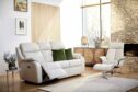 The G Plan Kingsbury suite in cream leather.