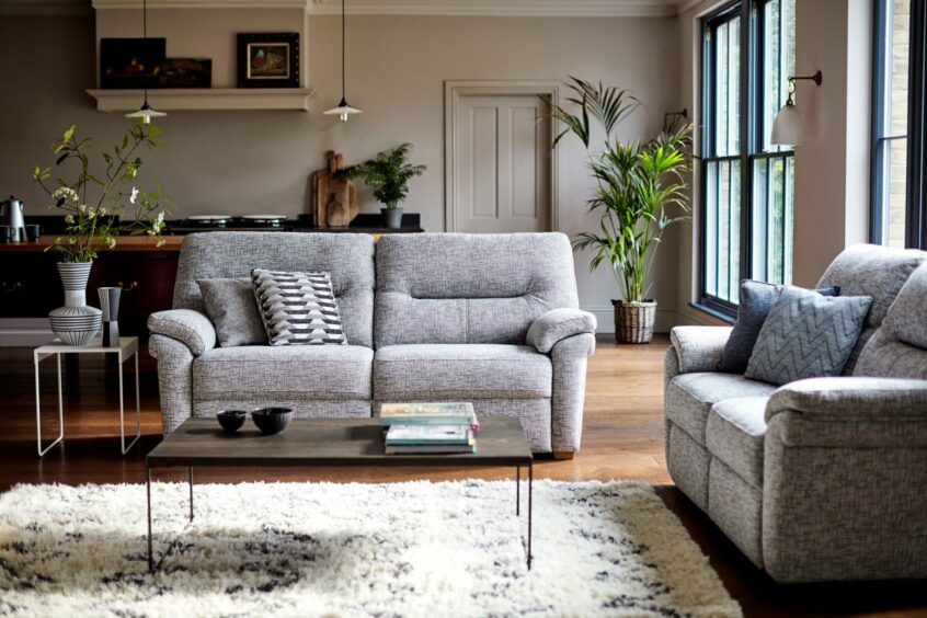 The G Plan Seattle sofa with grey fabric covering