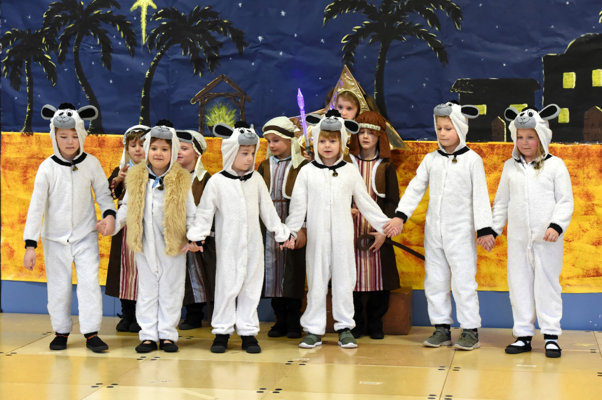 The sheep and shepherds in Walker Road School Nativity Christmas Concert in 2018.