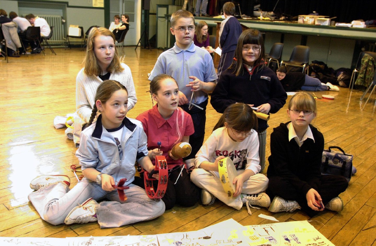 Musicians from the Royal Scottish Academy of Music and Drama working with primary 5, 6 and 7 pupils from Walker Road School, Victoria Road School and Tullos School at sessions held in Torry Academy in 2003.