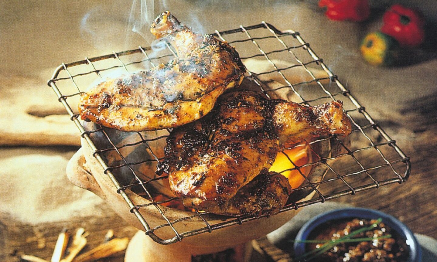 Barbecue Jerk Chicken on a wire rack