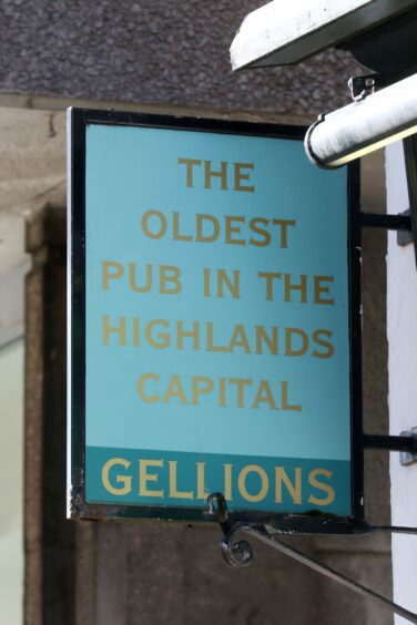 Signage outside The Gellions in Inverness, which reads: 'The oldest pub in the Highlands capital'.