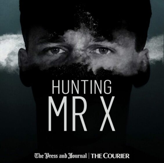 The title graphic for the Hunting Mr X podcast. The image has the podcast title with an image of Julian Chisholm in the background. 