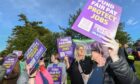 Lecturers and support staff take to the picket line outside Moray College in Elgin to protest against a pay offer linked to compulsory redundancies. Image: Jason Hedges/DC Thomson
