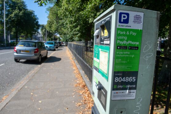 A parking meter on Alybn Place in Aberdeen.The parking meter allows customers to pay for parking charges via an app.