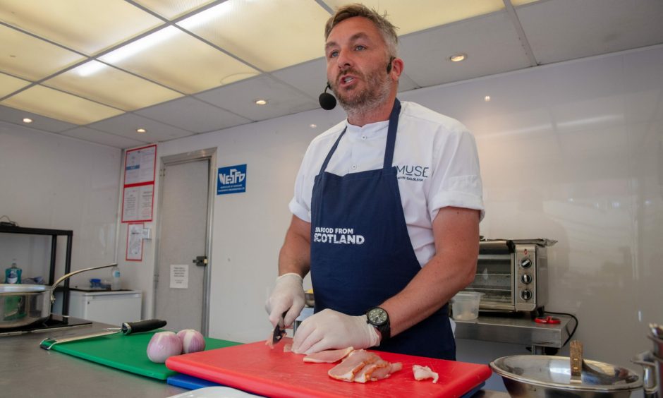 Kevin Dalgleish giving a demonstration at the seafood festival in Peterhead last year. 