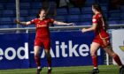 Hannah Stewart, left, celebrates her goal in Aberdeen's win over Hamilton Accies.