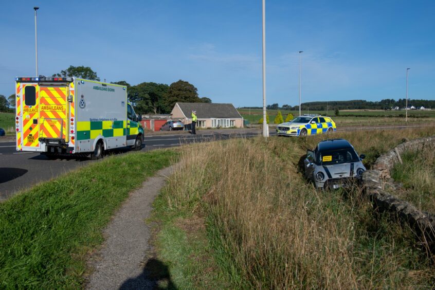 Ambulance and police car at A92 crash 