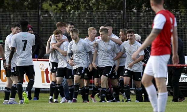 Deveronvale celebrate Jamie MacLellan's winning goal in the Scottish Cup tie against Culter. Pictures by Kenny Elrick/DCT Media