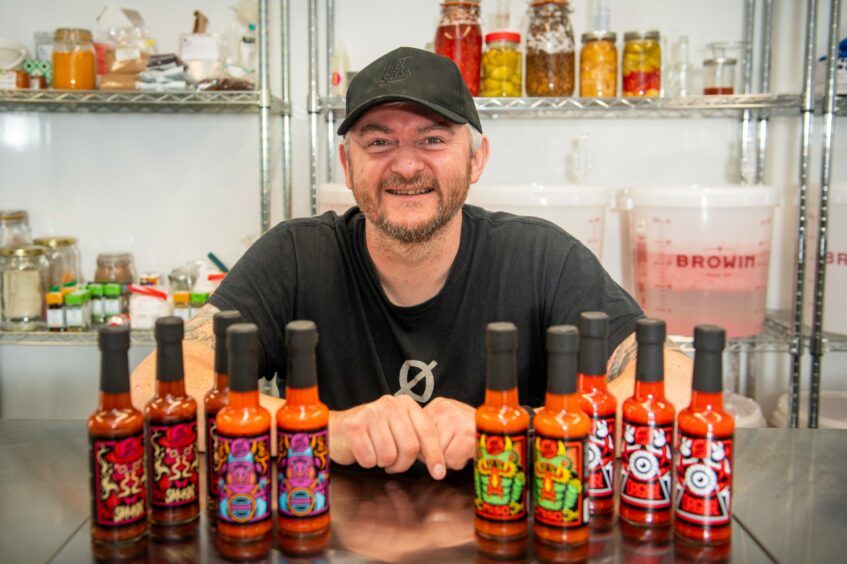 Mark McAuley with a selection of his Singularity Sauce Co sauses, that will be at Seafest Peterhead