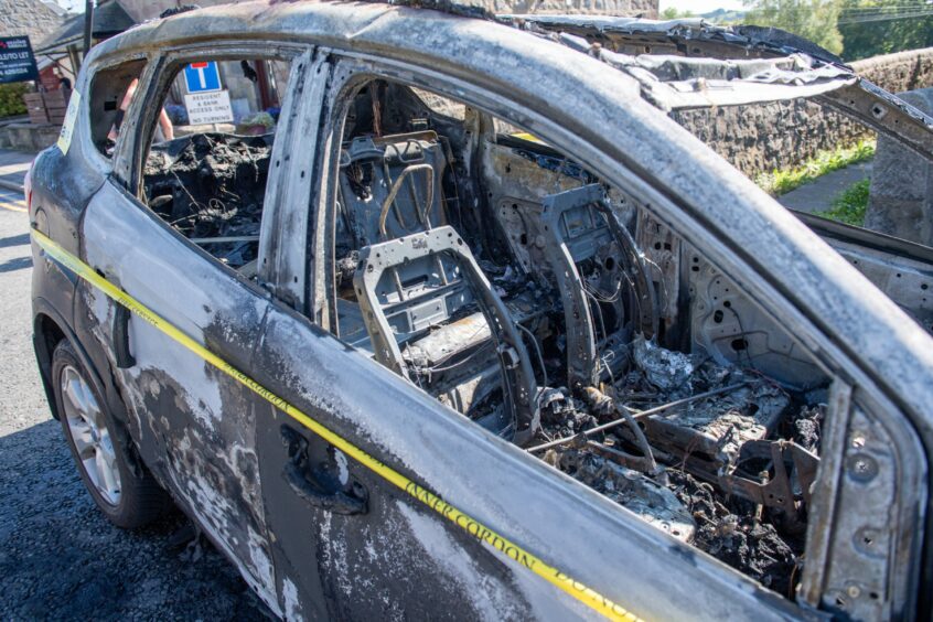 Inside of burnt out Ford Kuga.
