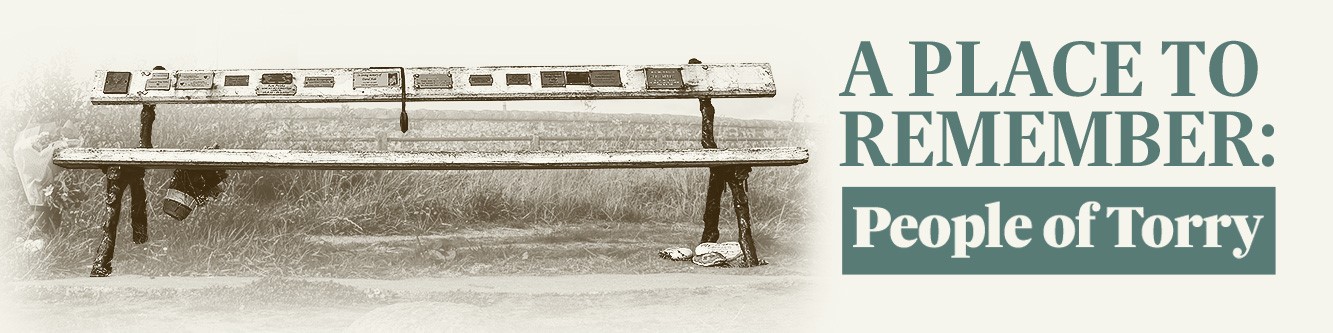 A Torry memorial bench with 16 identifiable names.