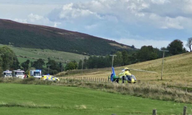 The scene of an accident near Huntly on the A920.
