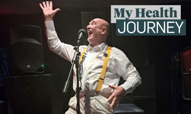 Sid Ozalid, real name Douglas Cairns, is back gigging after his injury and is about to complete a 45th charity gig for Dyce's MS Centre. Image: Supplied by Douglas Cairns