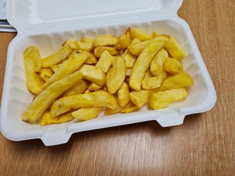 Photo shows a bag of chips bought from George Street Fish and Chips shops in Oban.