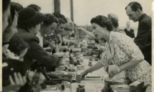 1955: The Queen serves members of the public at Crathie Kirk sale. Image: DC Thomson