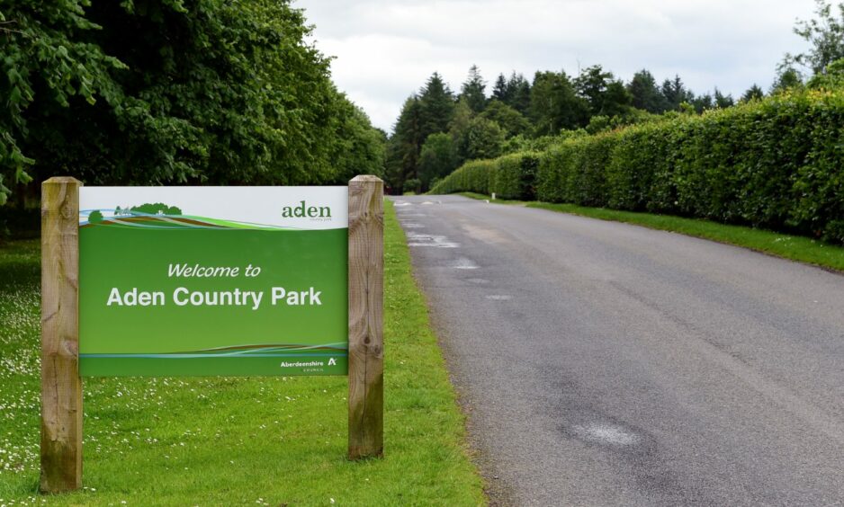Welcome sign for Aden Country Park 