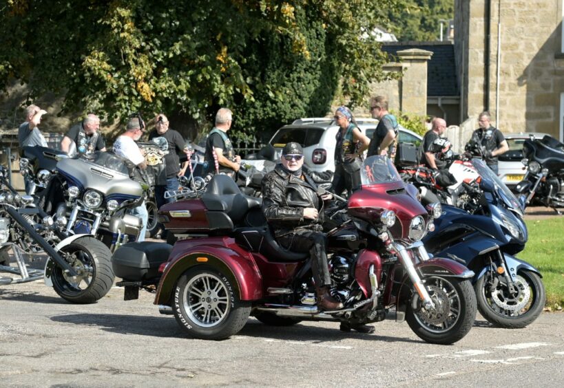 Bikers in Forres for Sam Beaven funeral. 