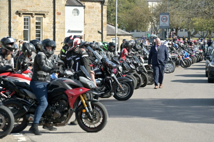 Bikers lined up as the coffin of Moray bouncer Sam Beaven passed.
