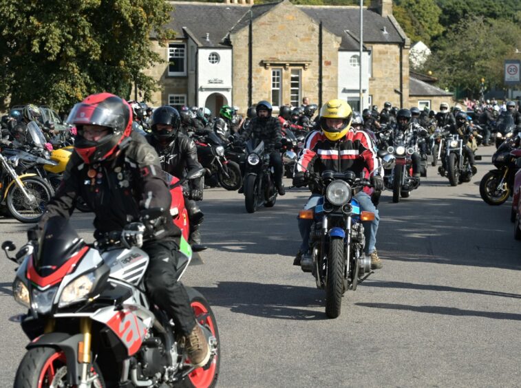 Bikers in Forres for Sam Beaven funeral.