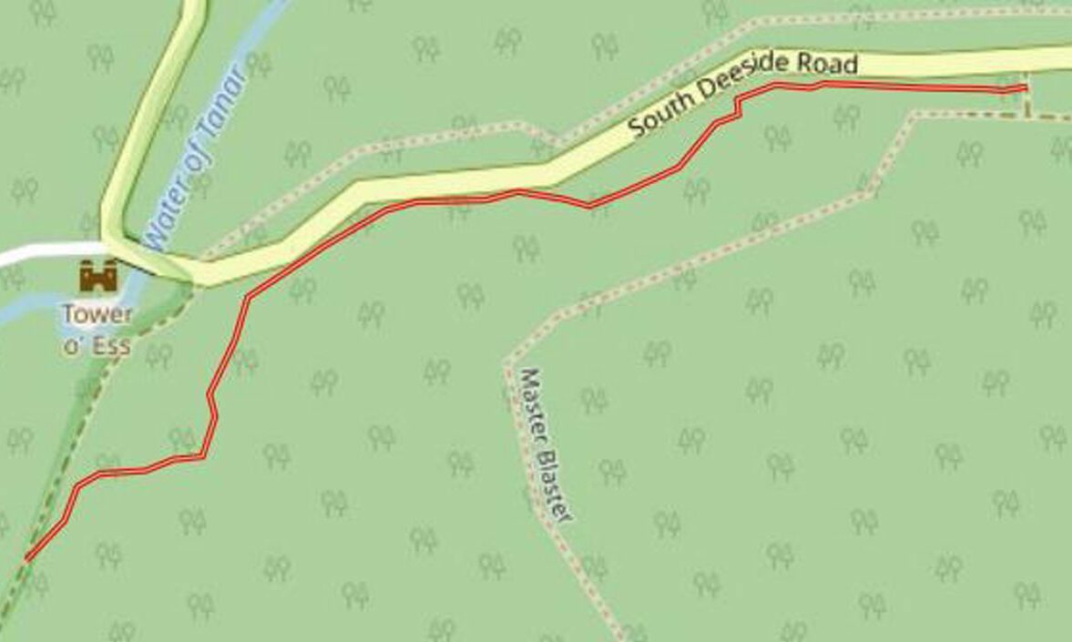 A red line on a map showing the new path beside South Deeside Road