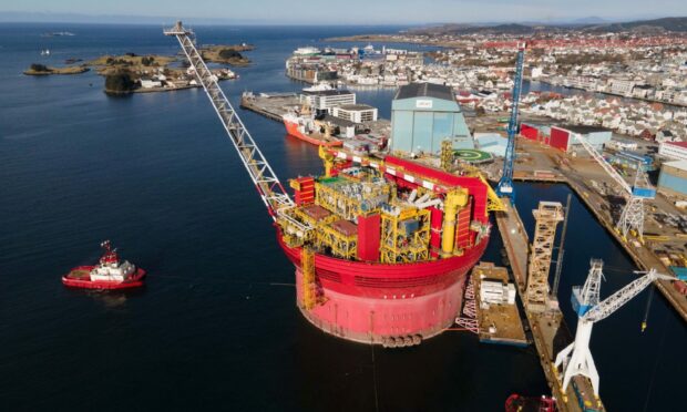 Shell's Penguins FPSO takes to the water in Haugesund, Norway.