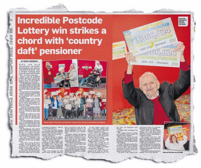 Ragout of Evening Express coverage of Alexander Hardingham's lottery win in October 2022.