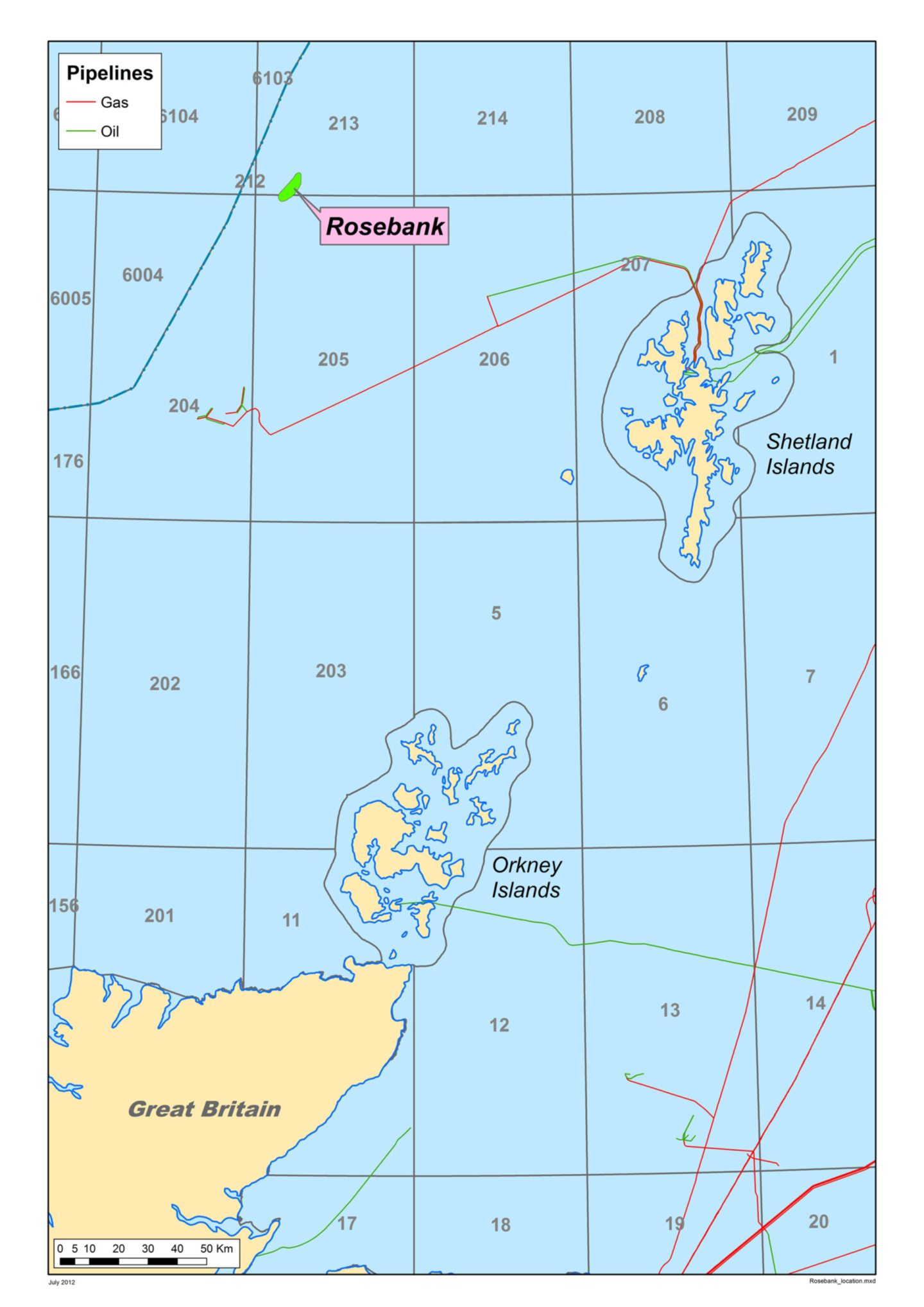 A map showing where the giant Rosebank oilfield is located, north-west of Shetland.