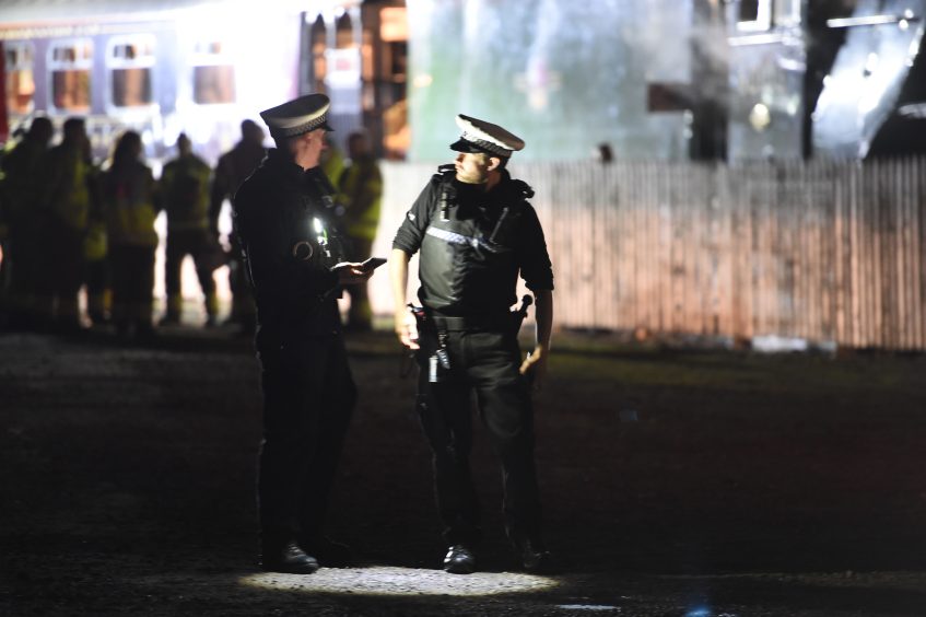 Police at Aviemore station following a crash. 