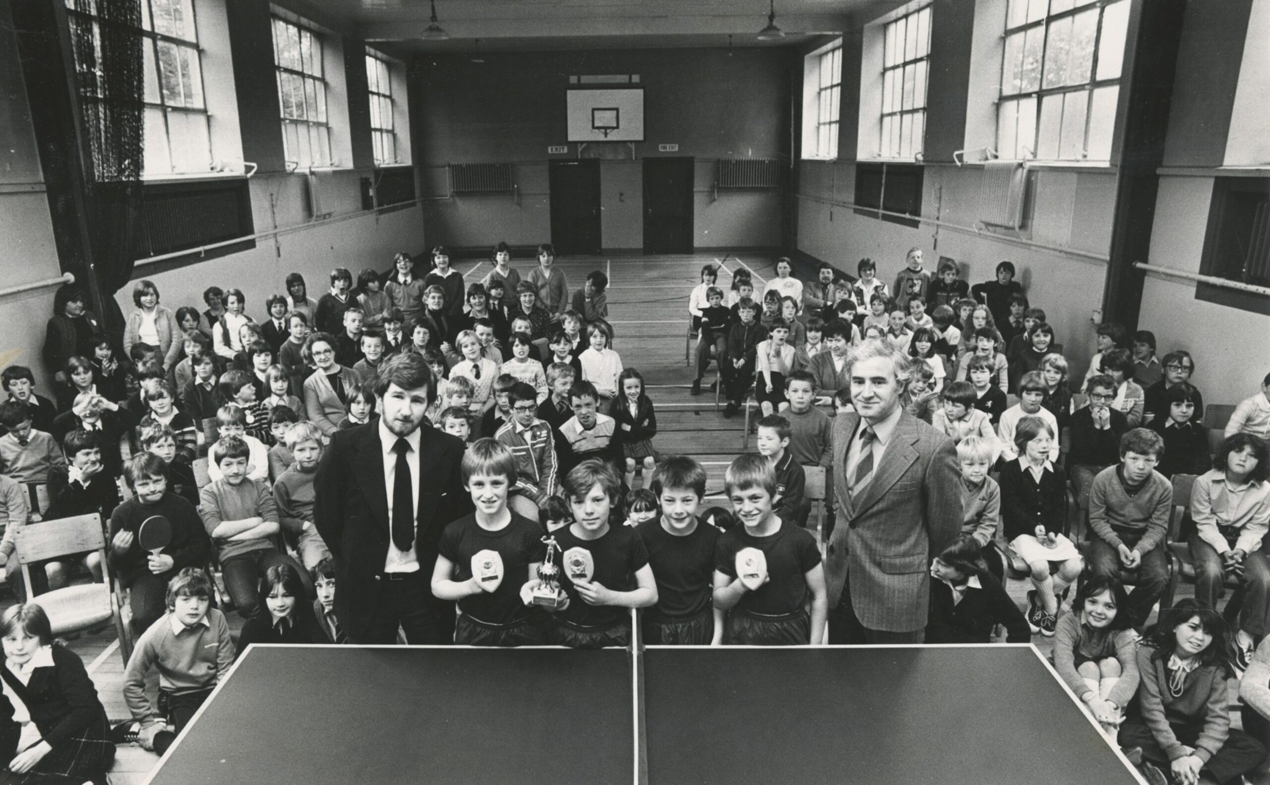  Walker Road boys Ryan Elder, John Cox, Ray Elder and Alan Masson receive table tennis trophies in 1962.