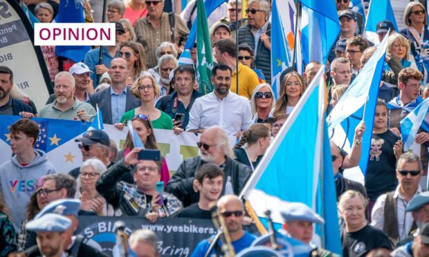 First Minister Humza Yousaf walks in the centre of a recent Believe in Scotland march in Edinburgh (Image: Jane Barlow/PA Wire)