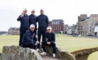 Mark Power, Calum Scott, Liam Nolan, James Ashfield and Connor Graham of Great Britain and Ireland pose on the Swilcan Bridge during a practice round prior to the Walker Cup at St Andrews. (Photo by Ross Parker/R&A/R&A via Getty Images)