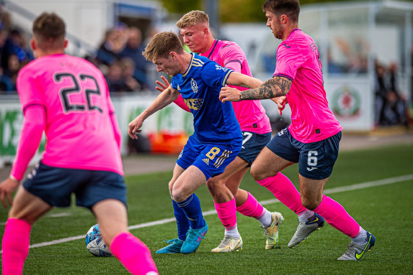 Blair Yule in action for Cove against Raith Rovers at Balmoral Stadium.