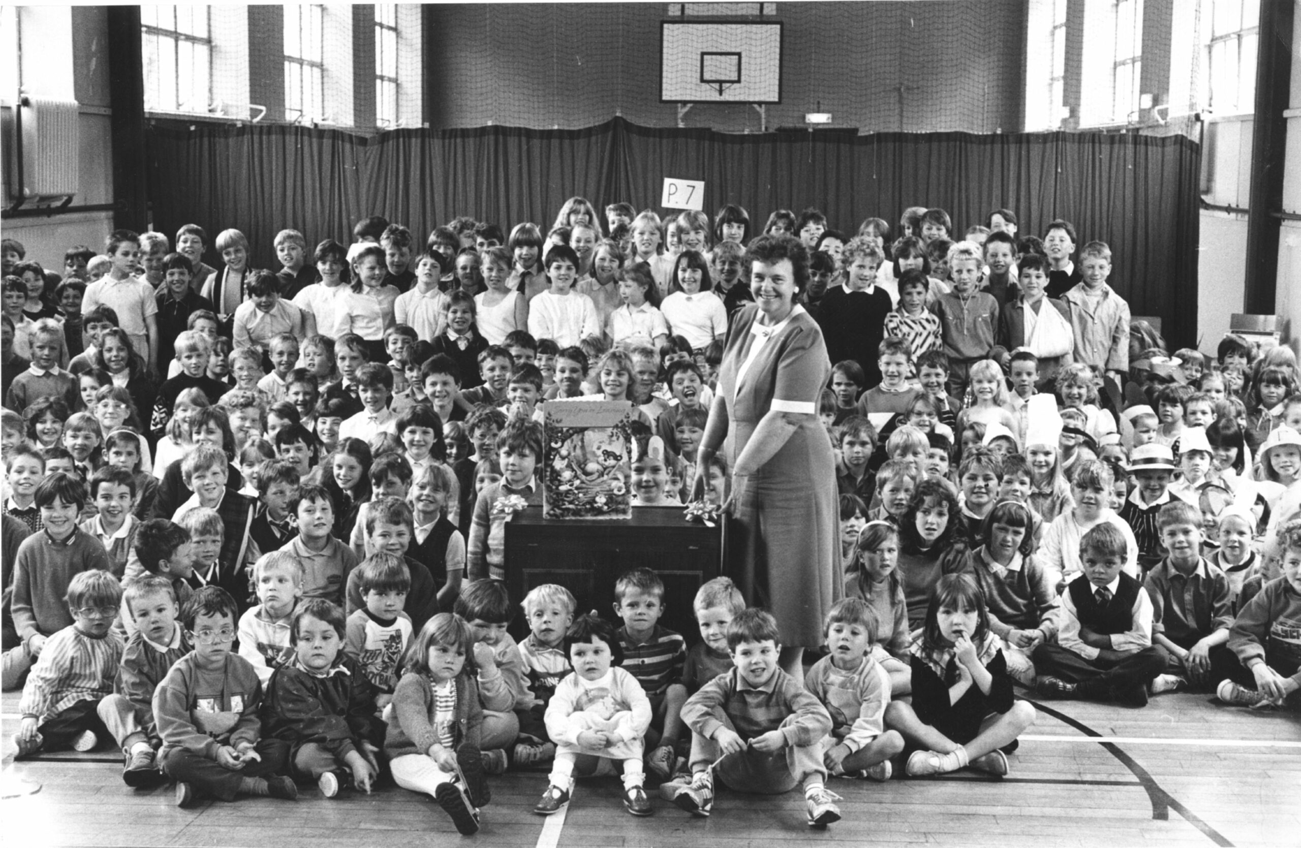 Walker Road Primary School head teacher Jean Williams with the hostess trolley presented to her at a retirement ceremony in the school in 1988.