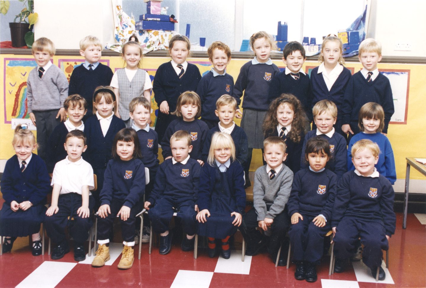 Class photos of the primary one pupils taught by Mrs Cassie and Mrs Gauld in 1994.
