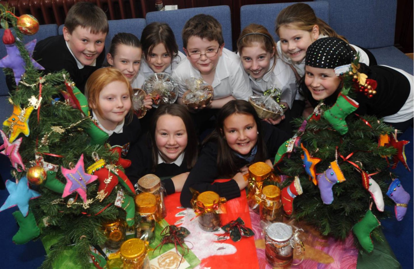 Pupils with things they made to sell at the school's Christmas fayre in 2008.