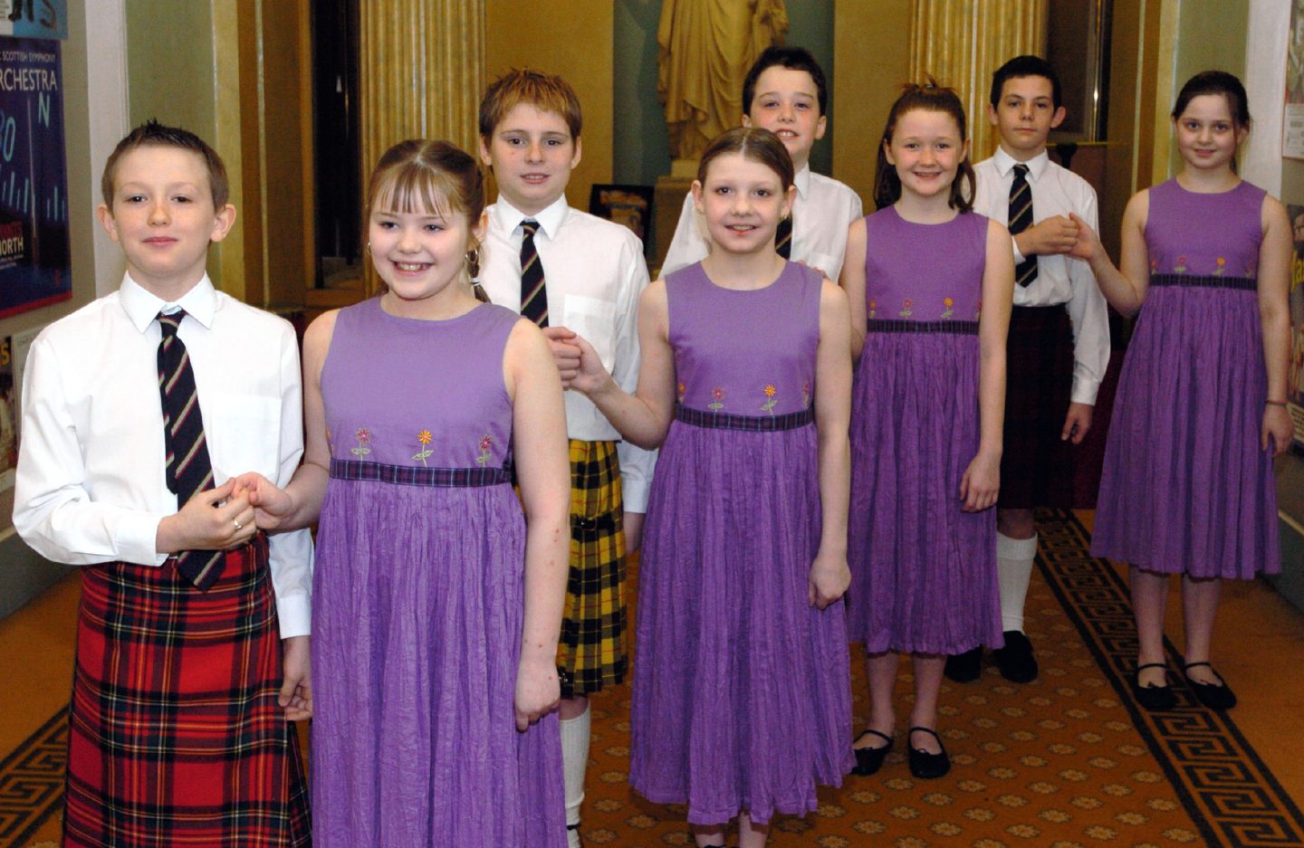 Smart Walker Road pupils reading to compete in a Scottish Country Dance music festival at the Music Hall in 2004.