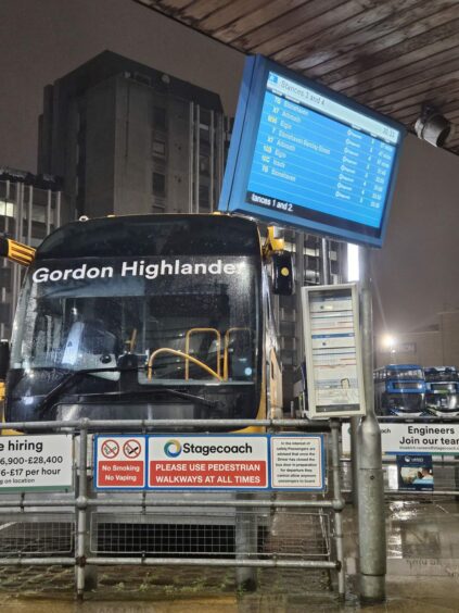 The Gordon Highlander bus in Aberdeen Bus Station