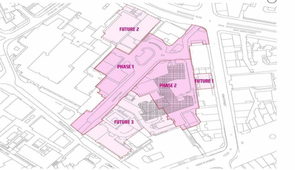 The Queen Street urban park would be built in phases, with the former police HQ sat in the second block of land to be looked at. Other nearby sites could be developed later too. Image: Aberdeen City Council