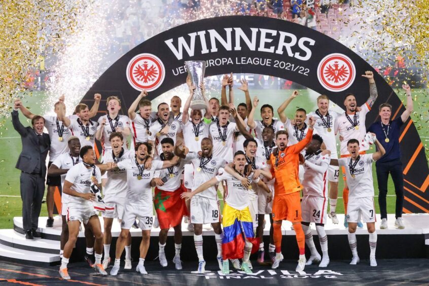 Eintracht Frankfurt celebrate beating Rangers in the 2021/22 Europa League final