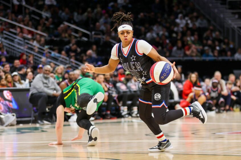 Cherelle 'Torch' George in action for the Globetrotters.