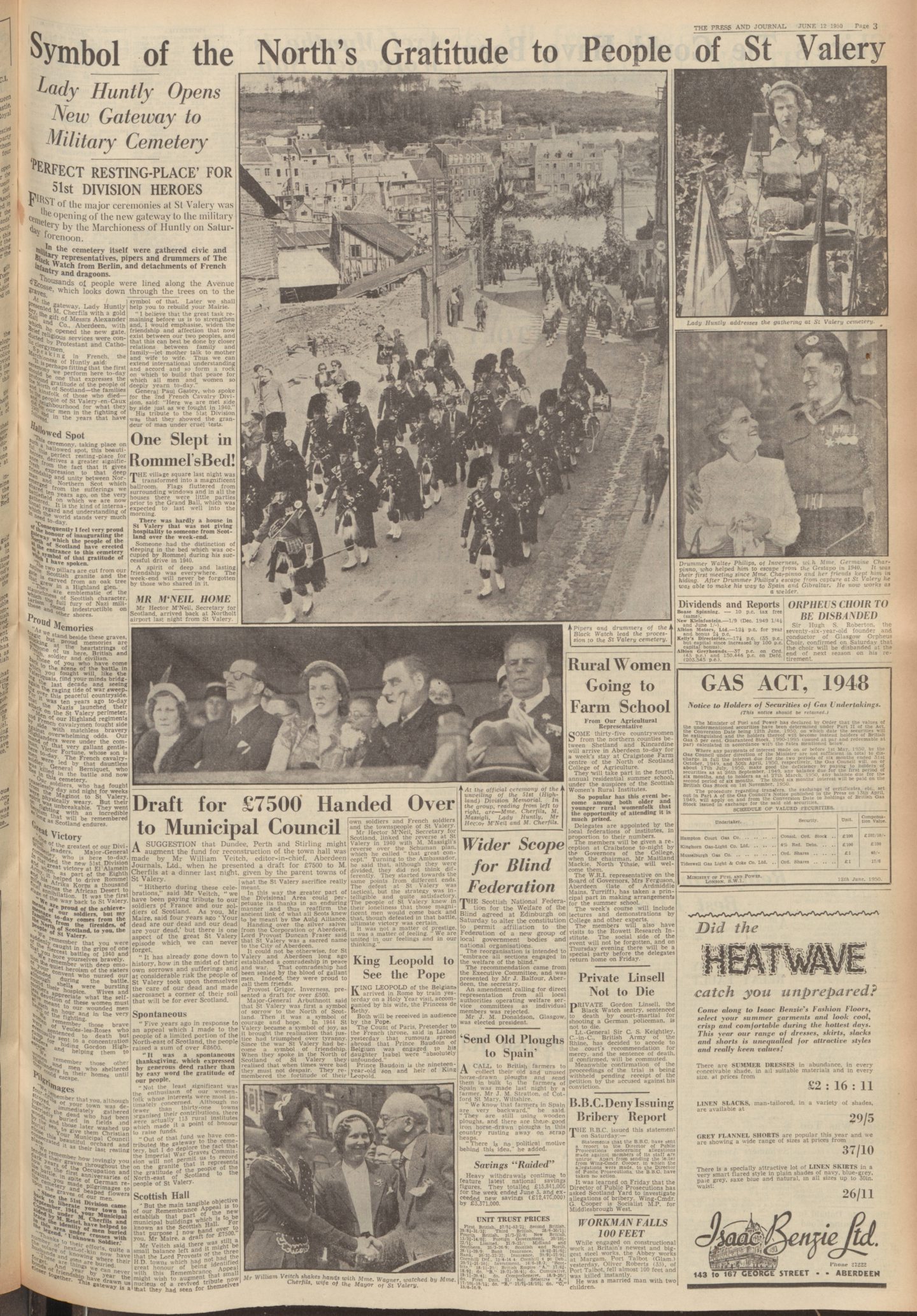 Newspaper frontpage featuring articles about remembrance of the 51st Highlander Division in St Valery-en-Caux 