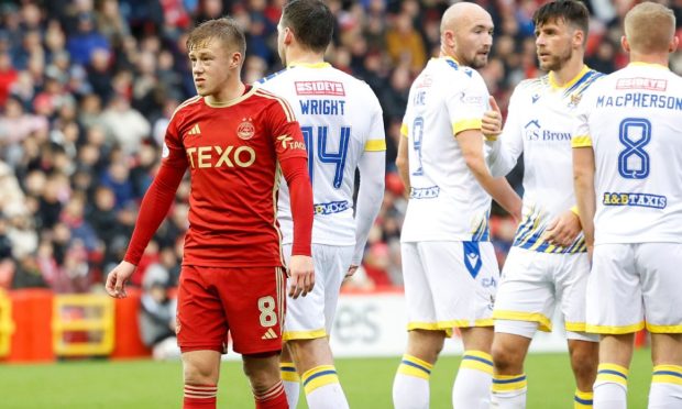 Connor Barron (8) of Aberdeen during the 0-0 draw with St Johnstone earlier in the month. Image: Shutterstock.