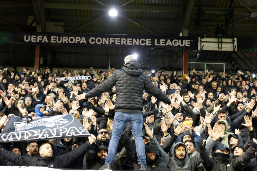 PAOK fans at Pittodrie.
