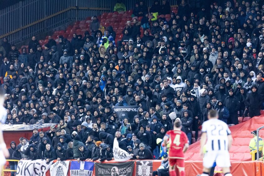A packed Pittodrie away end during PAOK's 3-2 European win over Aberdeen last month. 