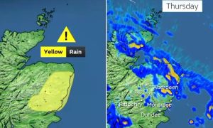 Aberdeenshire could see more flooding after a yellow warning for rain has been issued for the next three days. Image: Met Office