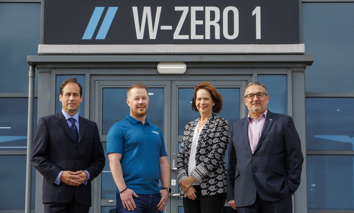 Aberdeen City councillor Martin Greig, HonuWorx chief executive Lee Wilson, ETZ Ltd CEO Maggie McGinlay and Aberdeen City Council co-leader Christian Allard outside the W-Zero-1 building in Aberdeen.