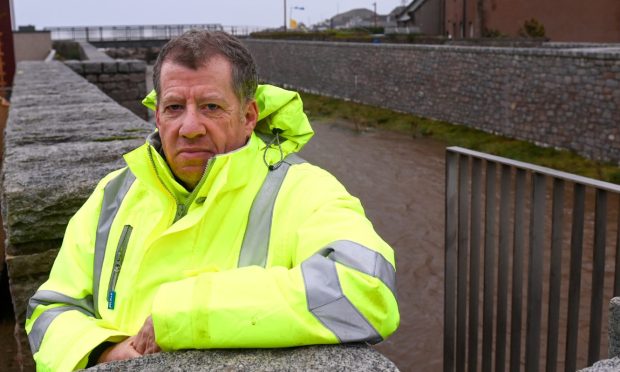 Richard Porter of construction firm McLaughlin and Harvey at the Stonehaven flood defence today. Image: Darrell Benns/DC Thomson.