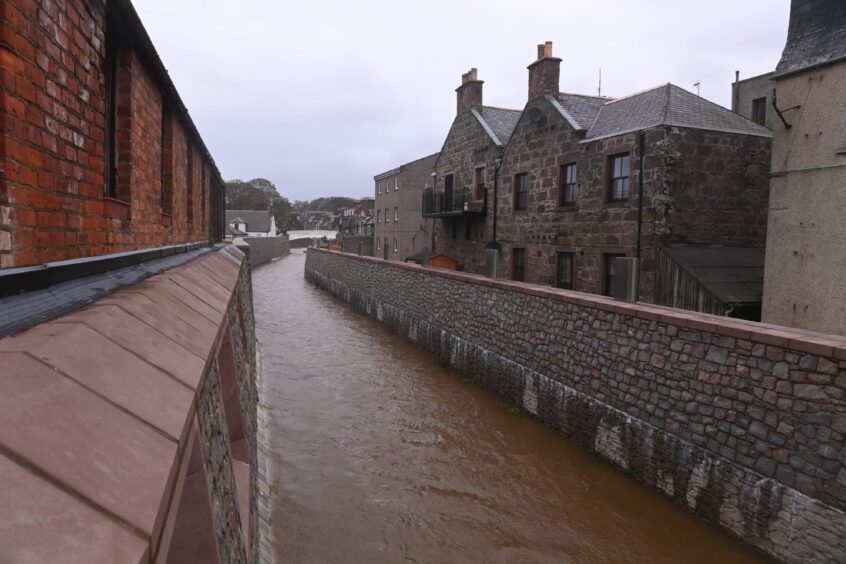 The River Carron at the flood defence in Stonehaven.