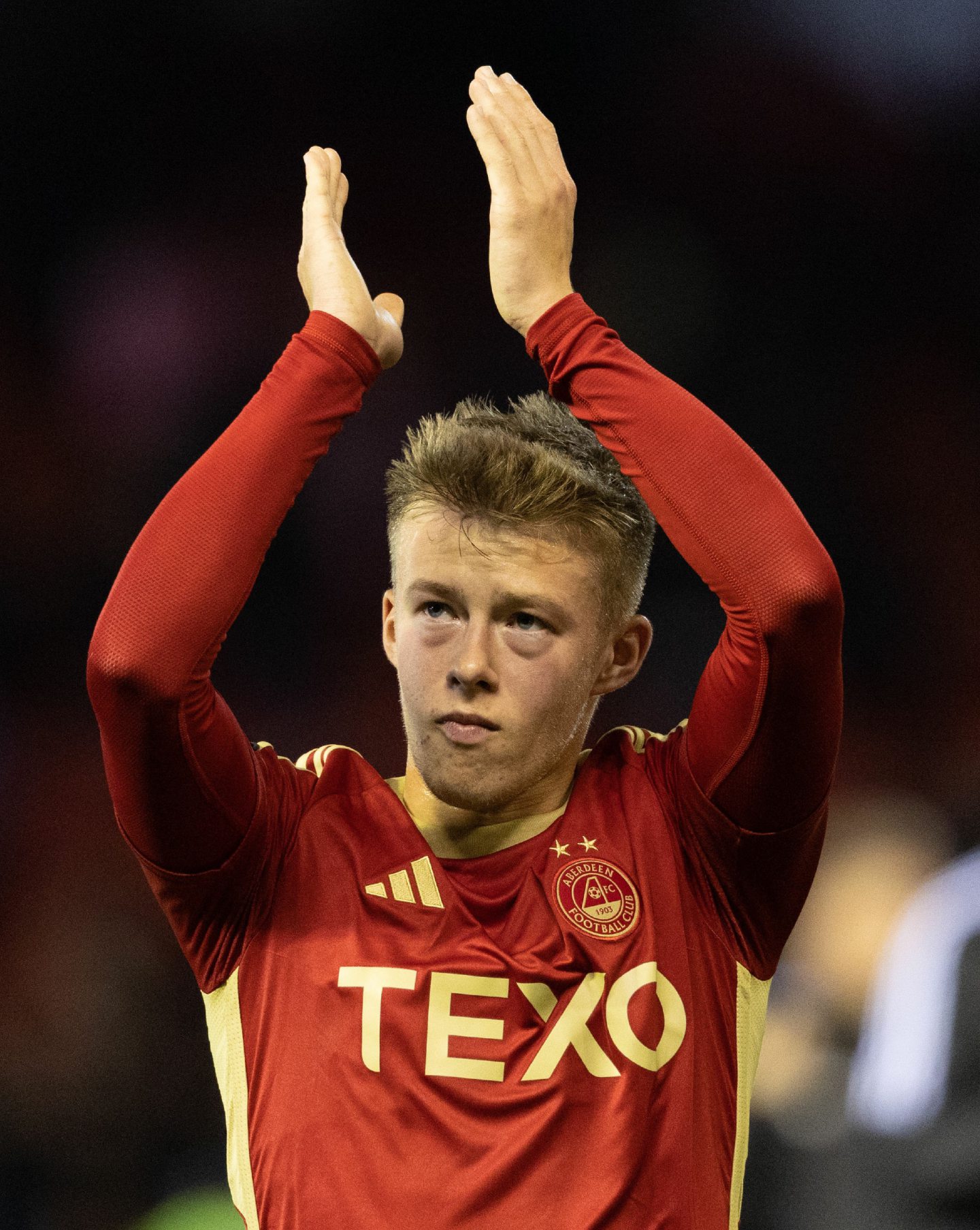 Aberdeen's Connor BArron applauds the fans during the Europa Conference League clash with HJK Helsinki. 